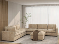 Deluxe Cloud 6-Seater Khaki Open Space Sofa Set | 8-Piece (Includes 2 Ottomans), Linen-Blend Chenille Fabric, Easy To Clean