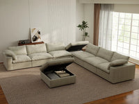 Deluxe Premium Cloud Sectional Sofa Covers | Khaki Cotton and Linen Sofa Cover for 6-Seater with 2-Ottomans