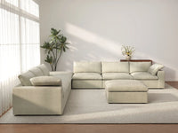 Deluxe Cloud 6-Seater Khaki Sofa Set | 8-Piece (Includes 2 Ottomans), Cotton And Linen Fabric, Living Room, Washable Cushion Covers
