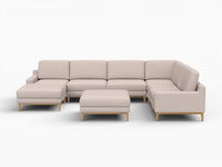 Deluxe Cloud 6-Seater Khaki Sofa Set | 8-Piece (Includes 2 Ottomans), Linen Look Poly Fabric, Washable Cushion Covers