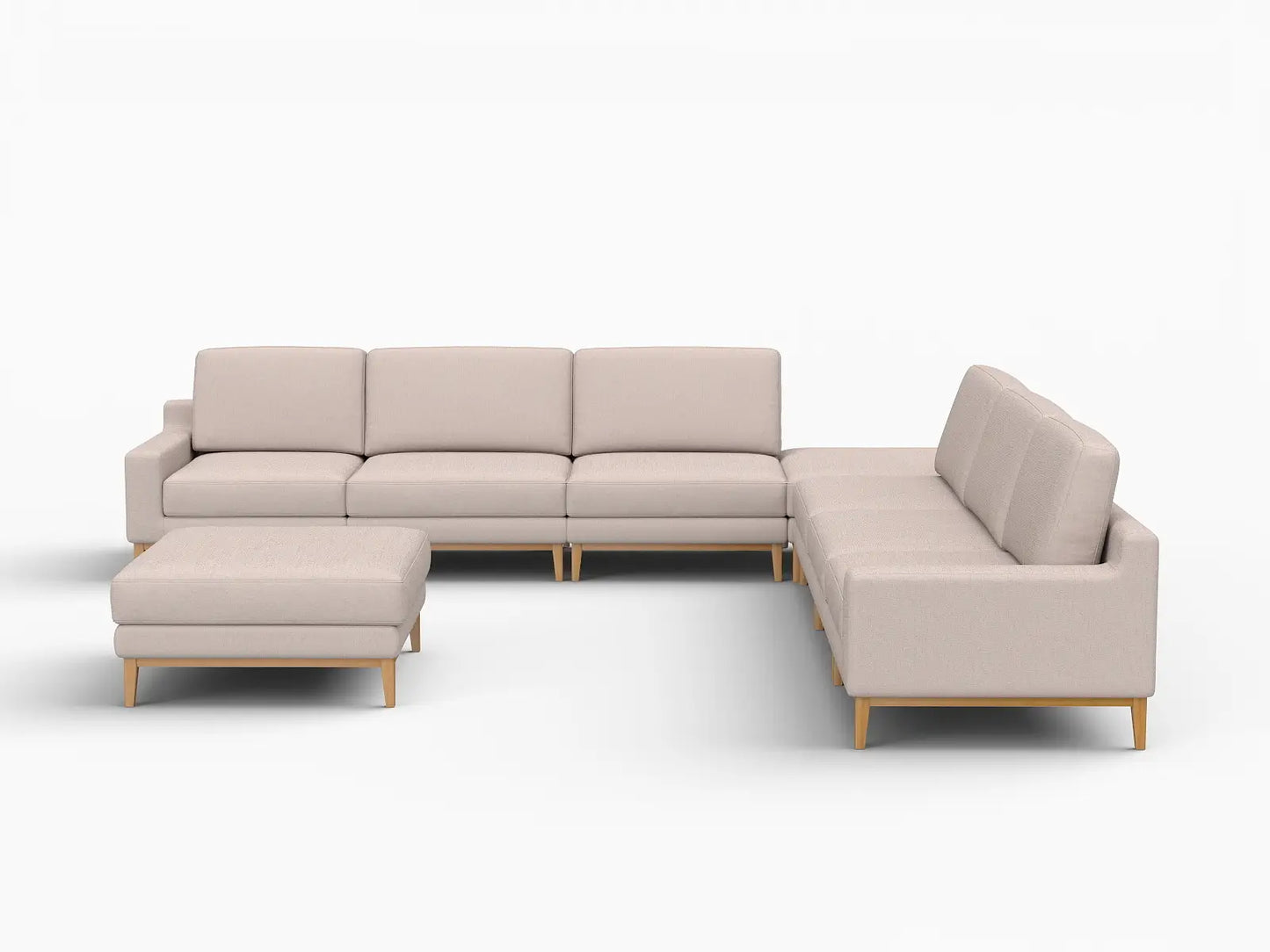 Deluxe Cloud 6-Seater Khaki Sofa Set | 8-Piece (Includes 2 Ottomans), Linen Look Poly Fabric, Washable Cushion Covers