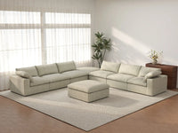 Deluxe Cloud 6-Seater Khaki Sofa Set | 8-Piece (Includes 2 Ottomans), Cotton And Linen Fabric, Living Room, Washable Cushion Covers