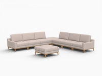 Deluxe Cloud 6-Seater Khaki Sofa Set | 8-Piece (Includes 2 Ottomans), Linen Look Poly Fabric, Washable Cushion Covers