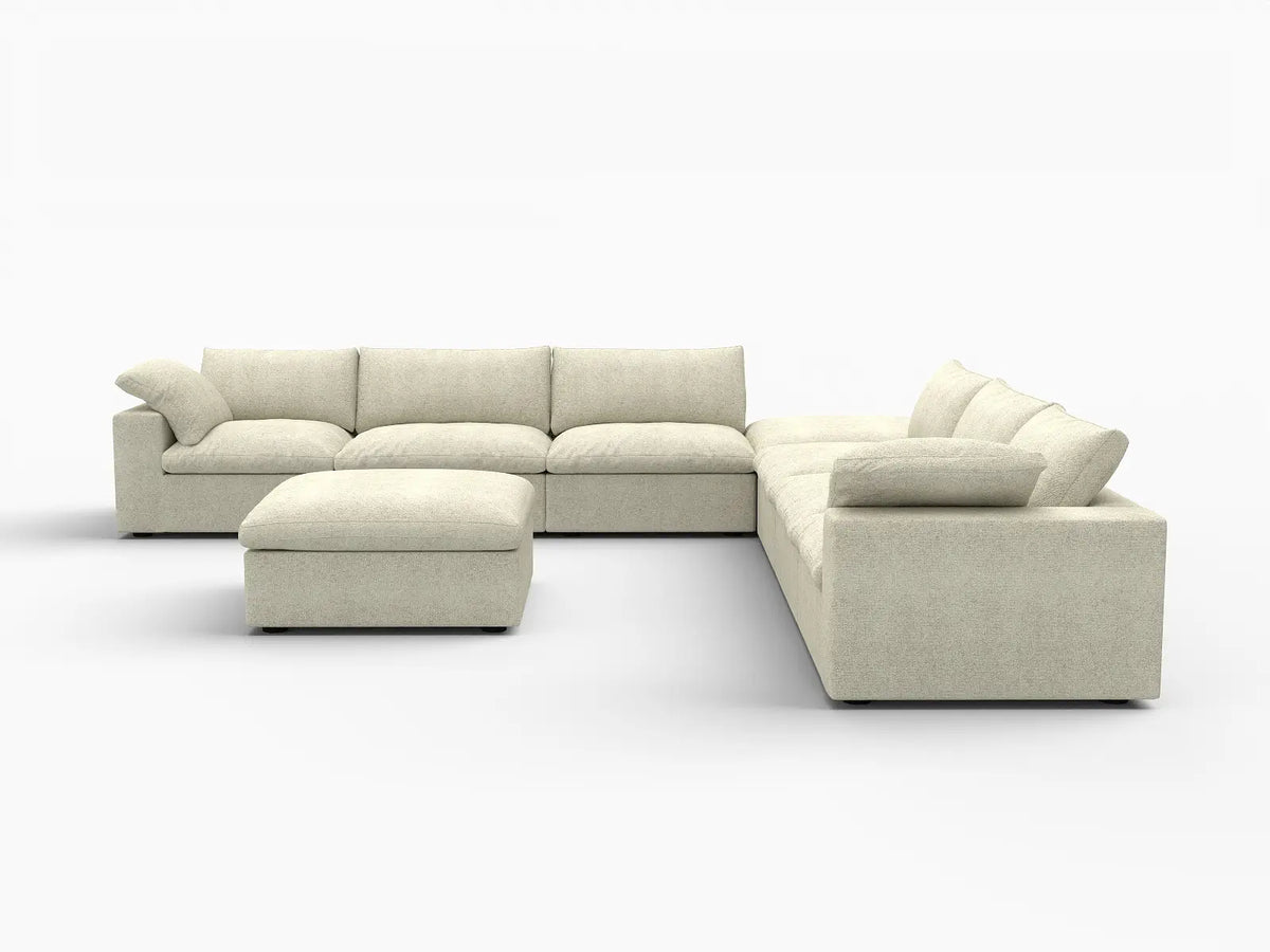 Deluxe Premium Cloud Sectional Sofa Covers | Khaki Cotton and Linen Sofa Cover for 6-Seater with 2-Ottomans