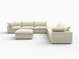 Deluxe Premium Cloud Sectional Sofa Covers | Khaki Cotton and Linen Sofa Cover for 6-Seater with 2-Ottomans
