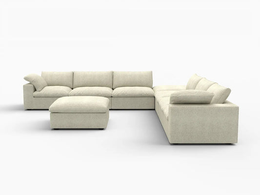Deluxe Premium Cloud Sectional Sofa Covers | Khaki Cotton and Linen Sofa Cover for 6-Seater with 2-Ottomans