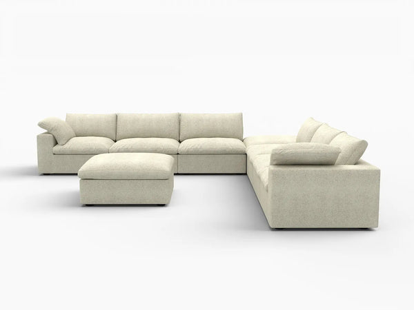 Deluxe Premium Cloud Sectional Sofa Covers | Khaki Cotton and Linen Sofa Cover for 6-Seater with 2-Ottomans
