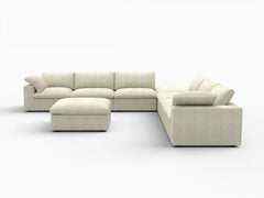 Deluxe Premium Cloud Sectional Sofa Covers | Khaki Cotton and Linen Sofa Cover for 6-Seater with 2-Ottomans