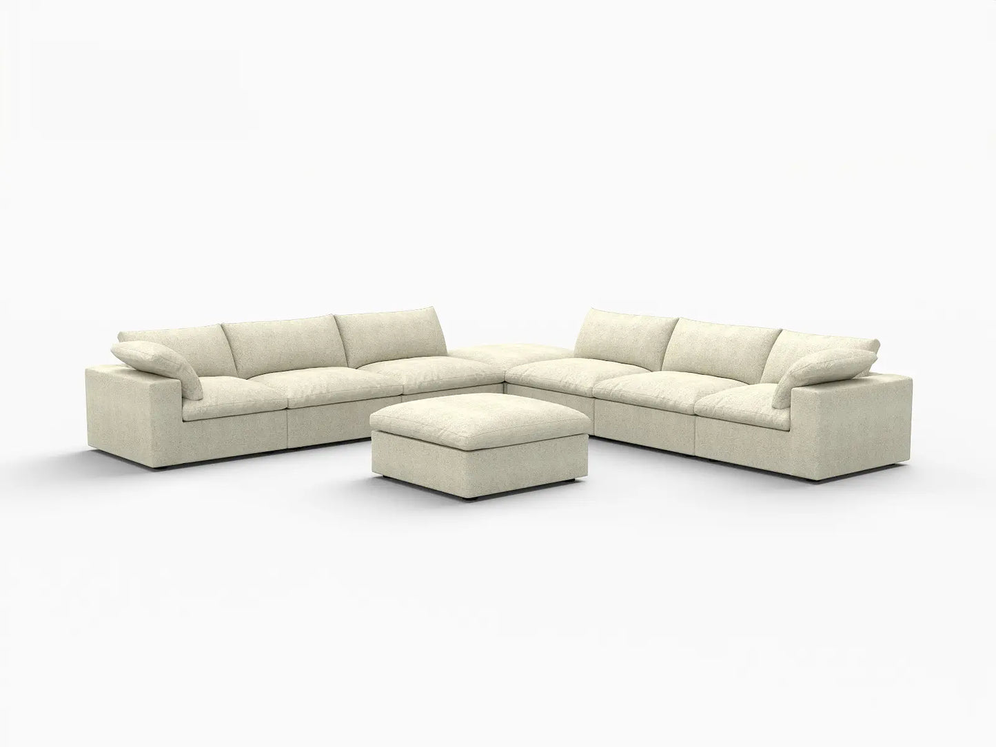 Deluxe Premium Cloud Sectional Sofa Covers | Khaki Cotton and Linen Sofa Cover for 6-Seater with 2-Ottomans