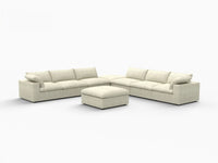 Deluxe Premium Cloud Sectional Sofa Covers | Khaki Cotton and Linen Sofa Cover for 6-Seater with 2-Ottomans