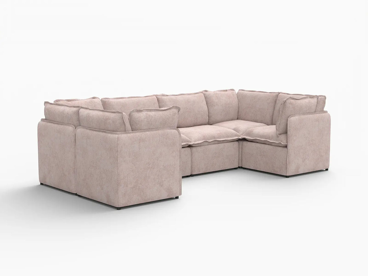 Deluxe Cloud 6-Seater Khaki U-Shaped Sectional | 6-Piece, Linen Look Poly Fabric, Washable Cushion Covers