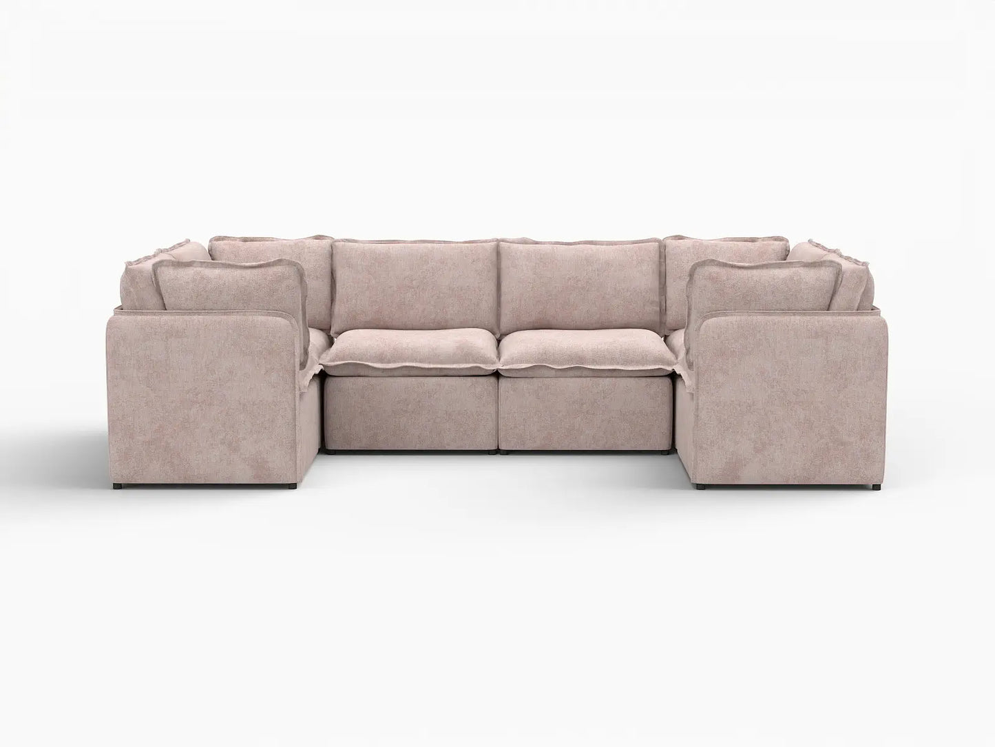 Deluxe Cloud 6-Seater Khaki U-Shaped Sectional | 6-Piece, Linen Look Poly Fabric, Washable Cushion Covers