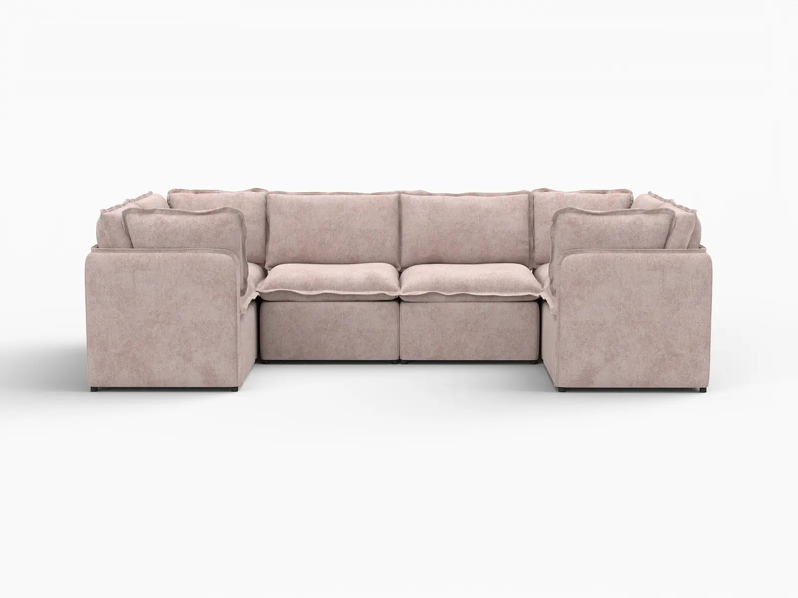 Deluxe Cloud 6-Seater Khaki U-Shaped Sectional | 6-Piece, Linen Look Poly Fabric, Washable Cushion Covers