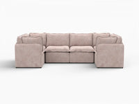 Deluxe Cloud 6-Seater Khaki U-Shaped Sectional | 6-Piece, Linen Look Poly Fabric, Washable Cushion Covers