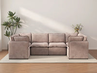 Deluxe Cloud 6-Seater Khaki U-Shaped Sectional | 6-Piece, Linen Look Poly Fabric, Washable Cushion Covers
