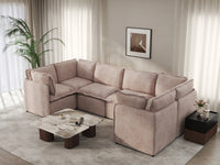 Deluxe Cloud 6-Seater Khaki U-Shaped Sectional | 6-Piece, Linen Look Poly Fabric, Washable Cushion Covers