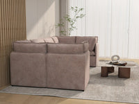 Deluxe Cloud 6-Seater Khaki U-Shaped Sectional | 6-Piece, Linen Look Poly Fabric, Washable Cushion Covers