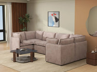 Deluxe Cloud 6-Seater Khaki U-Shaped Sectional | 6-Piece, Linen Look Poly Fabric, Washable Cushion Covers