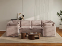 Deluxe Cloud 6-Seater Khaki U-Shaped Sectional | 6-Piece, Linen Look Poly Fabric, Washable Cushion Covers
