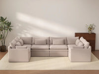 Deluxe Cloud 6-Seater Khaki U-Shaped Sectional | 6-Piece, Linen Look Poly Fabric, Washable Cushion Covers