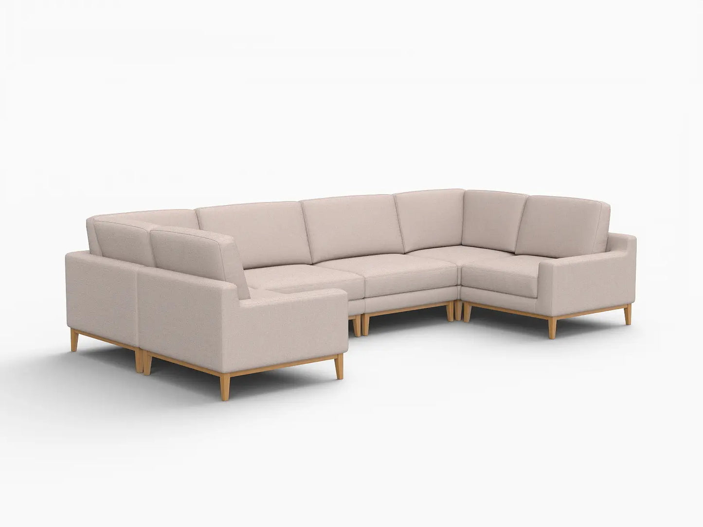 Deluxe Cloud 6-Seater Khaki U-Shaped Sectional | 6-Piece, Linen Look Poly Fabric, Washable Cushion Covers