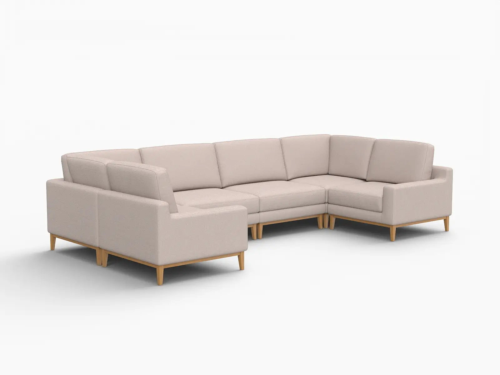 Deluxe Cloud 6-Seater Khaki U-Shaped Sectional | 6-Piece, Linen Look Poly Fabric, Washable Cushion Covers