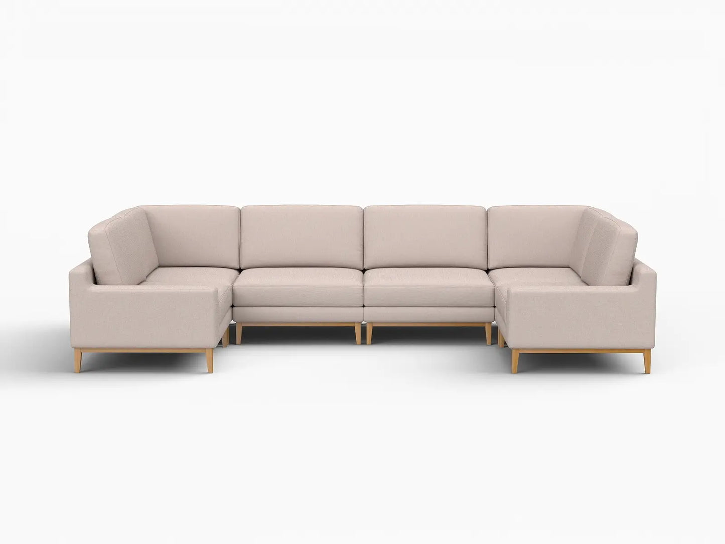 Deluxe Cloud 6-Seater Khaki U-Shaped Sectional | 6-Piece, Linen Look Poly Fabric, Washable Cushion Covers