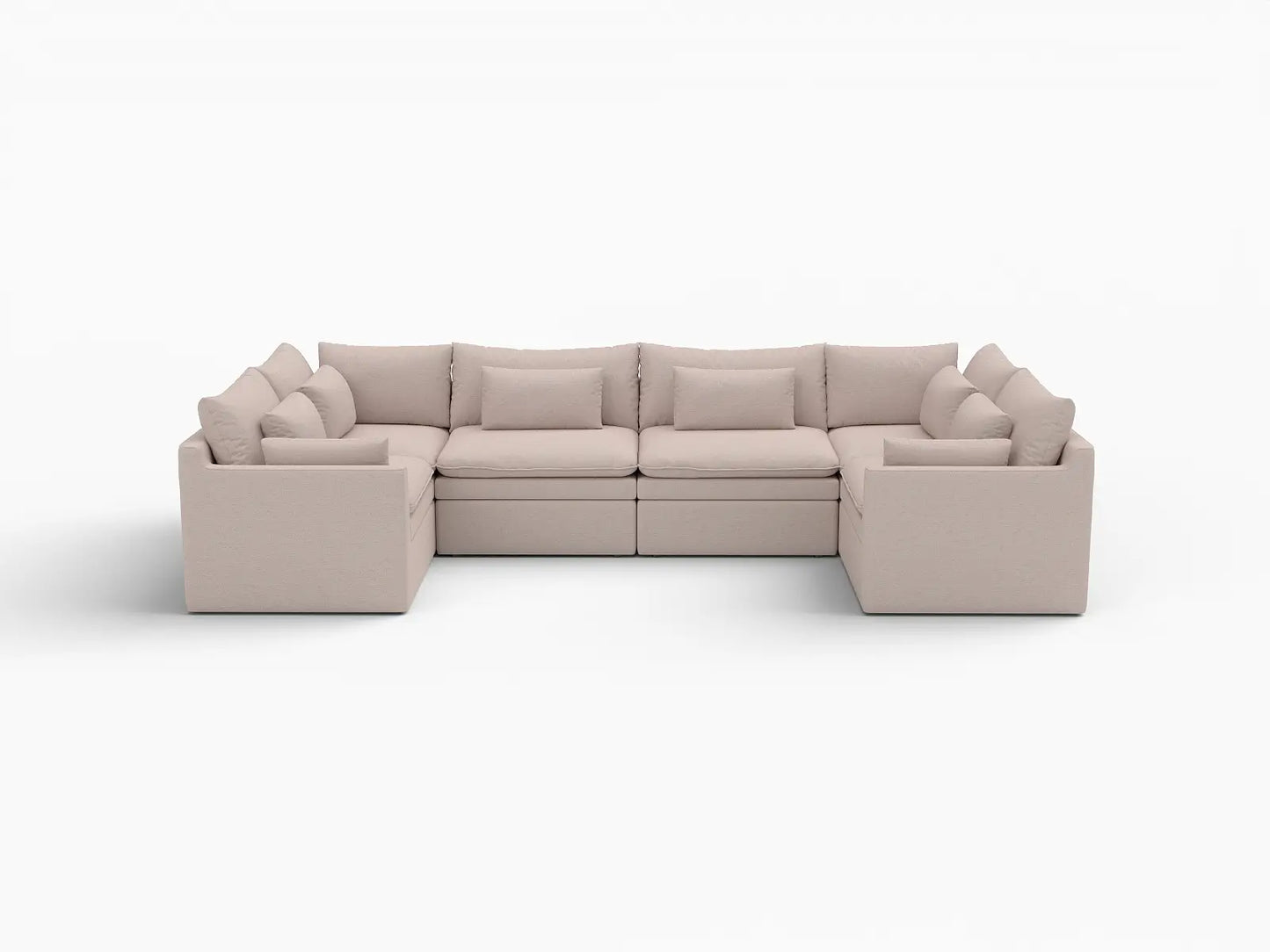 Deluxe Cloud 6-Seater Khaki U-Shaped Sectional | 6-Piece, Linen Look Poly Fabric, Washable Cushion Covers