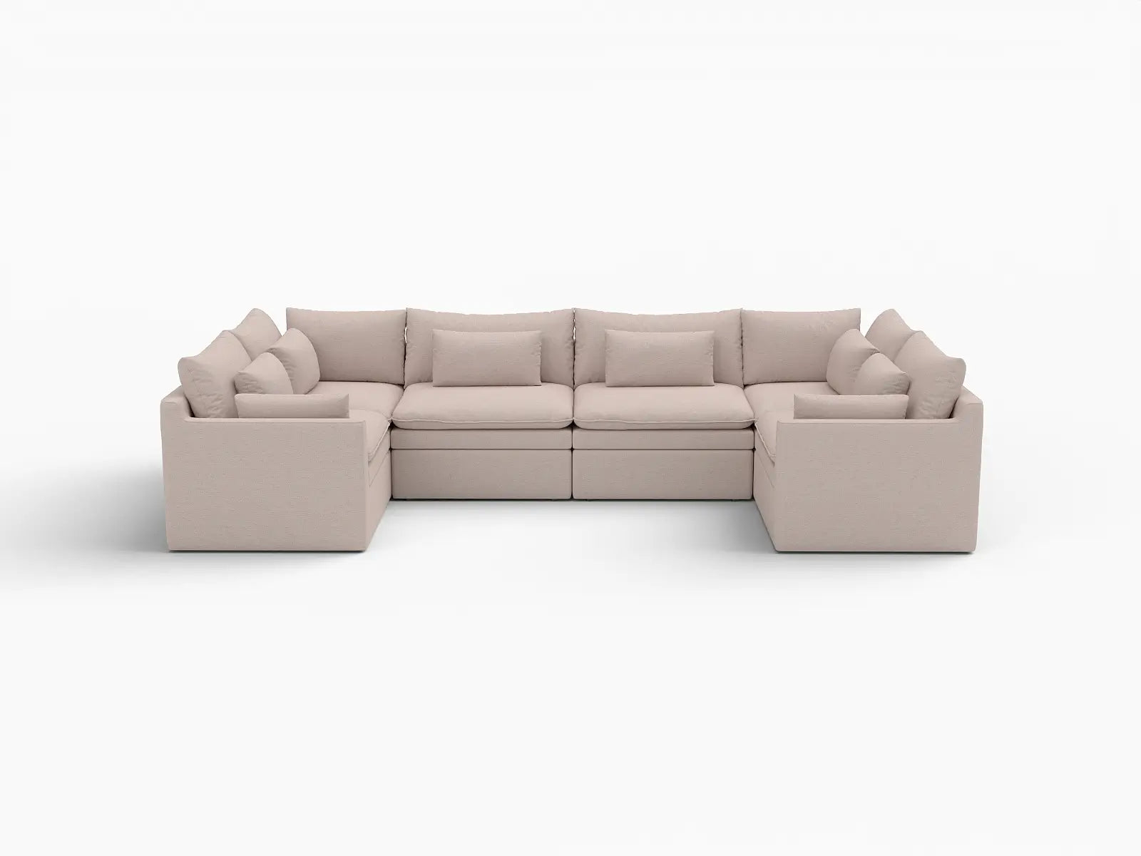 Deluxe Cloud 6-Seater Khaki U-Shaped Sectional | 6-Piece, Linen Look Poly Fabric, Washable Cushion Covers