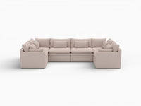 Deluxe Cloud 6-Seater Khaki U-Shaped Sectional | 6-Piece, Linen Look Poly Fabric, Washable Cushion Covers