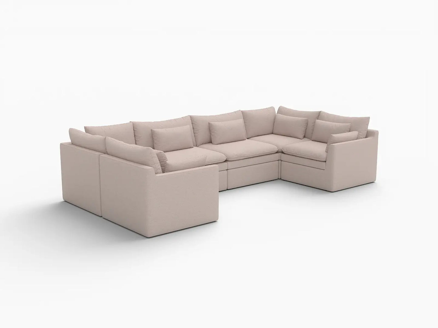 Deluxe Cloud 6-Seater Khaki U-Shaped Sectional | 6-Piece, Linen Look Poly Fabric, Washable Cushion Covers