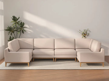 Deluxe Cloud 6-Seater Khaki U-Shaped Sectional | 6-Piece, Linen Look Poly Fabric, Washable Cushion Covers