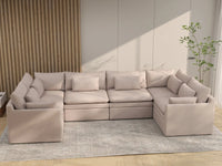 Deluxe Cloud 6-Seater Khaki U-Shaped Sectional | 6-Piece, Linen Look Poly Fabric, Washable Cushion Covers