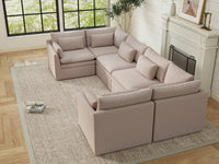 Deluxe Cloud 6-Seater Khaki U-Shaped Sectional | 6-Piece, Linen Look Poly Fabric, Washable Cushion Covers