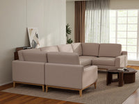 Deluxe Cloud 6-Seater Khaki U-Shaped Sectional | 6-Piece, Linen Look Poly Fabric, Washable Cushion Covers