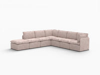 Deluxe Cloud 6-Seater Khaki V-Shaped Sectional | 7-Piece (Includes 1 Ottoman), Linen Look Poly Fabric, Washable Cushion Covers