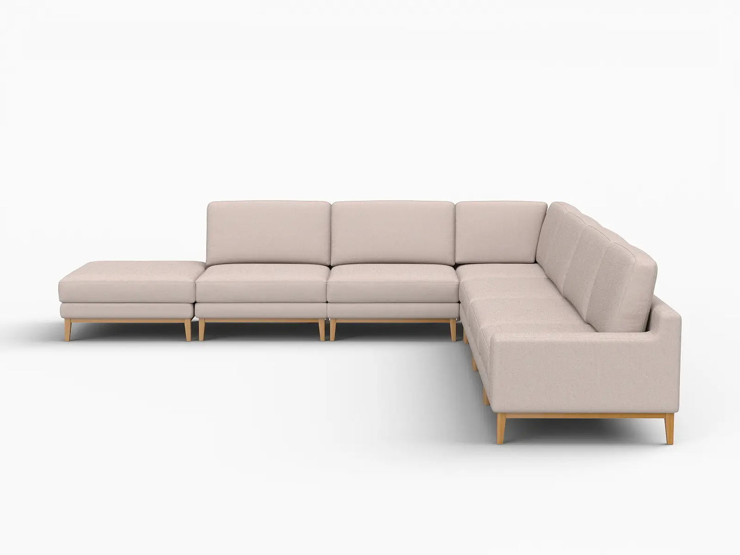 Deluxe Cloud 6-Seater Khaki V-Shaped Sectional | 7-Piece (Includes 1 Ottoman), Linen Look Poly Fabric, Washable Cushion Covers
