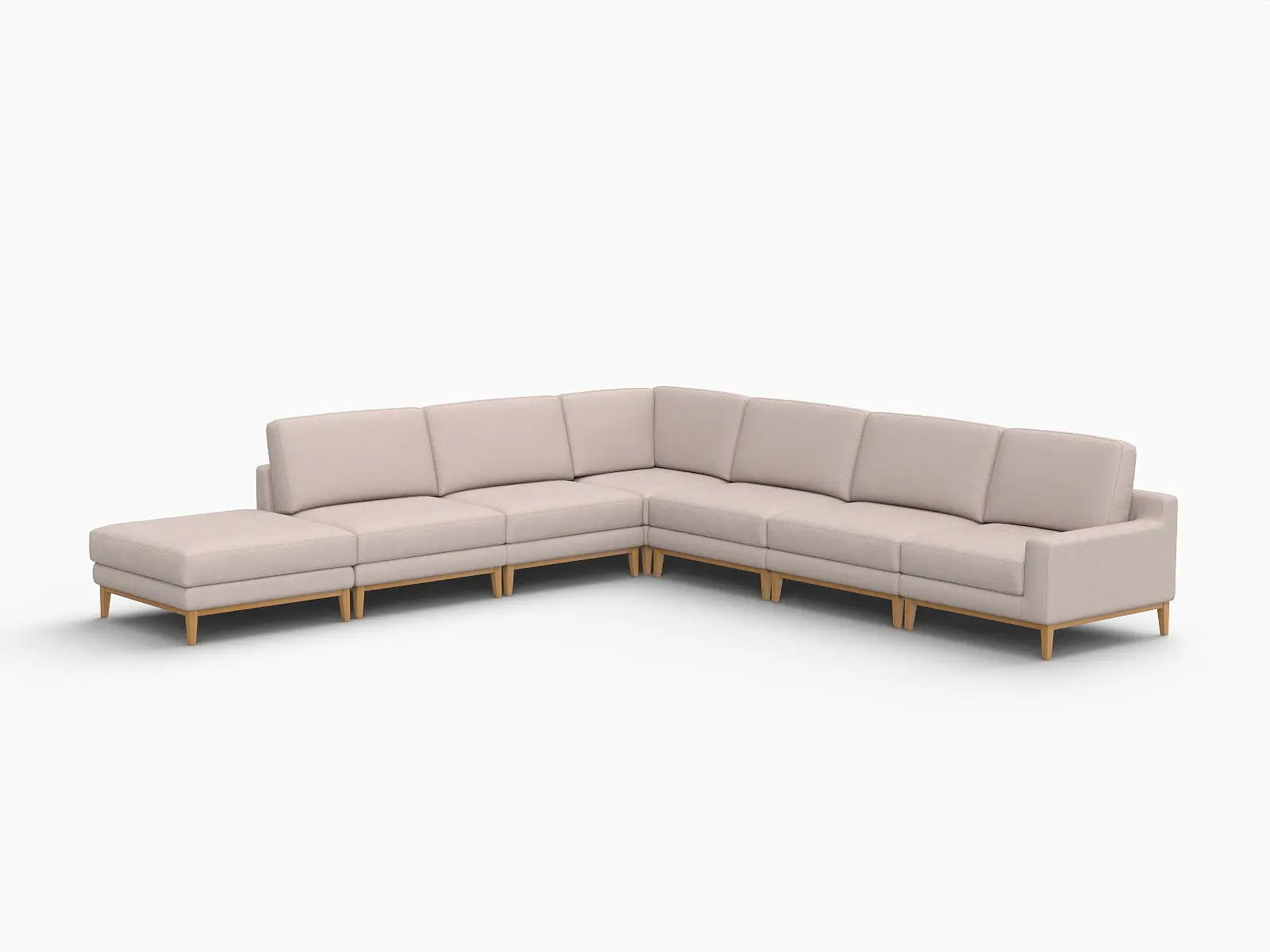 Deluxe Cloud 6-Seater Khaki V-Shaped Sectional | 7-Piece (Includes 1 Ottoman), Linen Look Poly Fabric, Washable Cushion Covers