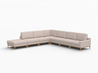 Deluxe Cloud 6-Seater Khaki V-Shaped Sectional | 7-Piece (Includes 1 Ottoman), Linen Look Poly Fabric, Washable Cushion Covers