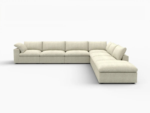 Deluxe Premium Cloud Sectional Sofa Covers | Khaki Cotton and Linen Sofa Cover for 6-Seater with 1-Ottoman
