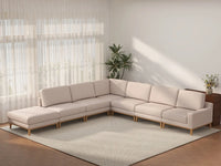 Deluxe Cloud 6-Seater Khaki V-Shaped Sectional | 7-Piece (Includes 1 Ottoman), Linen Look Poly Fabric, Washable Cushion Covers