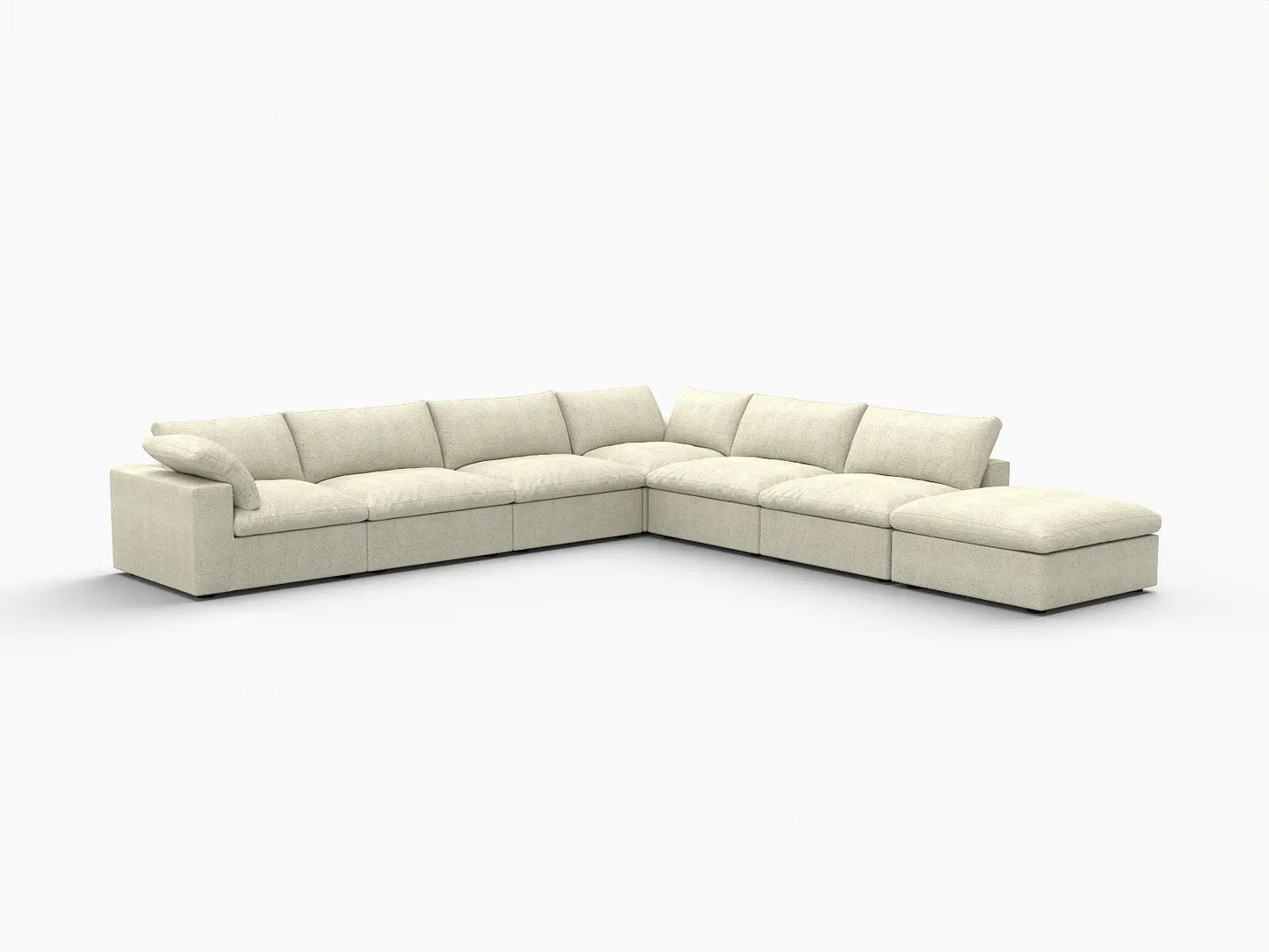 Deluxe Cloud 6-Seater Khaki V-Shaped Sectional | 7-Piece (Includes 1 Ottoman), Cotton And Linen Fabric, Living Room Seating, Washable Cushion Covers