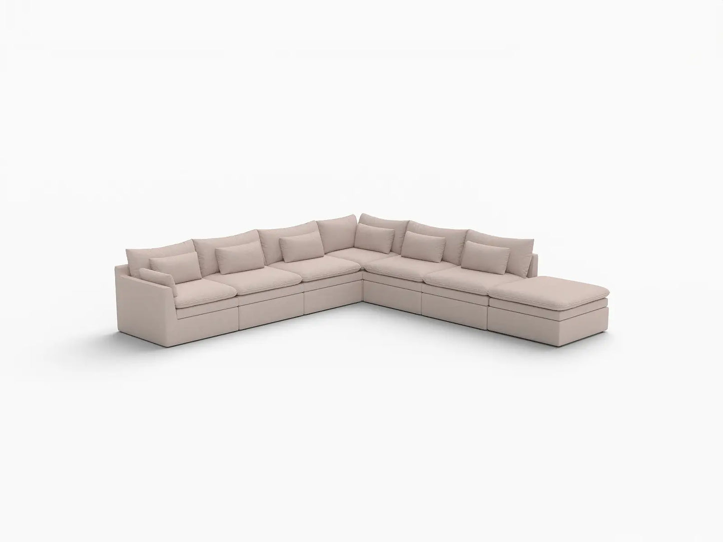 Deluxe Cloud 6-Seater Khaki V-Shaped Sectional | 7-Piece (Includes 1 Ottoman), Linen Look Poly Fabric, Washable Cushion Covers