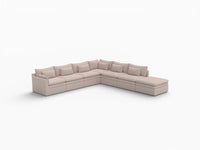 Deluxe Cloud 6-Seater Khaki V-Shaped Sectional | 7-Piece (Includes 1 Ottoman), Linen Look Poly Fabric, Washable Cushion Covers