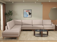 Deluxe Cloud 6-Seater Khaki V-Shaped Sectional | 7-Piece (Includes 1 Ottoman), Linen Look Poly Fabric, Washable Cushion Covers