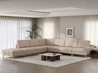 Deluxe Cloud 6-Seater Khaki V-Shaped Sectional | 7-Piece (Includes 1 Ottoman), Linen Look Poly Fabric, Washable Cushion Covers