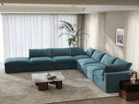 Deluxe Cloud 6-Seater Light Blue V-Shaped Sectional | 7-Piece (Includes 1 Ottoman), Velvet Fabric, Living Room Seating, Washable Cushion Covers
