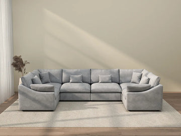 Deluxe Cloud 6-Seater Light Grey Large Space Pit Sectional | 6-Piece, Chenille And Linen Fabric, Easy To Clean