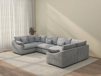 Deluxe Cloud 6-Seater Light Grey Large Space Pit Sectional | 6-Piece, Chenille And Linen Fabric, Easy To Clean
