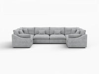 Deluxe Cloud 6-Seater Light Grey Large Space Pit Sectional | 6-Piece, Chenille And Linen Fabric, Easy To Clean